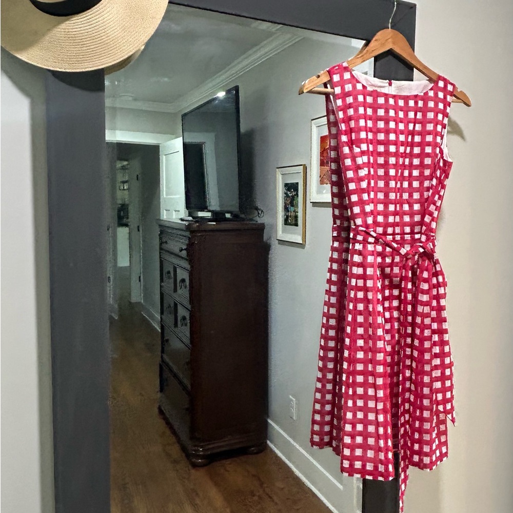 Anne Klein Red and White Checkered Midi Dress